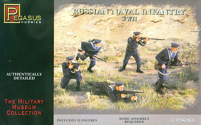 Pegasus Russian Naval Infantry WWII (12) Plastic Model Military Figure Kit 1/32 Scale #3203