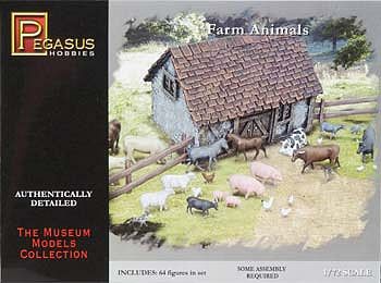 Pegasus Farm Animals (64) Plastic Model Cowboy and Indian 1/72 Scale #7052
