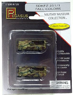 Pegasus SdKfz 251/1 Halftrack Camo (2) (Assembled) Plastic Model Military Vehicle 1/144 Scale #720