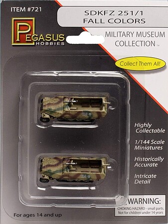 Pegasus SdKfz 251/1 Halftrack Camo (2) (Assembled) Plastic Model Military Vehicle 1/144 Scale #721