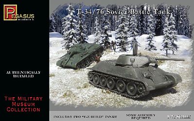 Pegasus Russian T34/76 Soviet Battle Tank (2) (Snap) Plastic Model Military Kit 1/72 Scale #7661