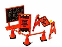 Phoenix-Toys Road Work Warning Signs, Cones, Barrier Bars Set Plastic Model Diorama 1/24 #16058