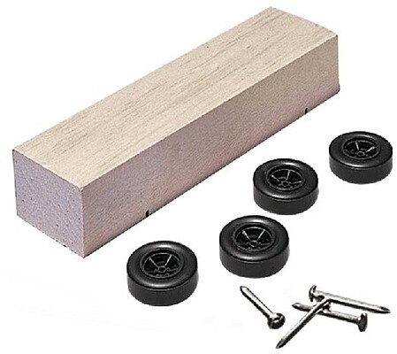 Official Pinewood Derby Car Kit - Includes Wood Block, Wheels, and