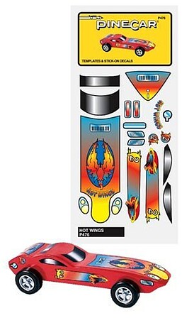 Pine-Car Pinewood Derby Hot Wings Template Stick-On Pinewood Derby Decal and Finishing #p476