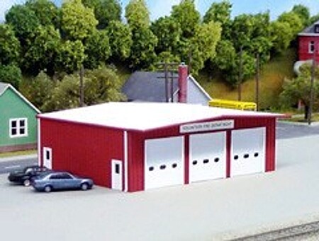 Pike-Stuff Fire Station Kit (Red) HO Scale Model Railroad Building #192