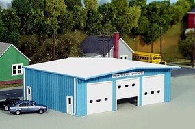 Fire Station Kit (Blue) HO Scale Model Railroad Building #19