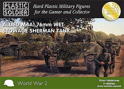 Plastic-Soldier WWII Allied M4A1 76mm Wet Stowage Sherman Tank (5) Plastic Model Tank Kit 15mm #1506