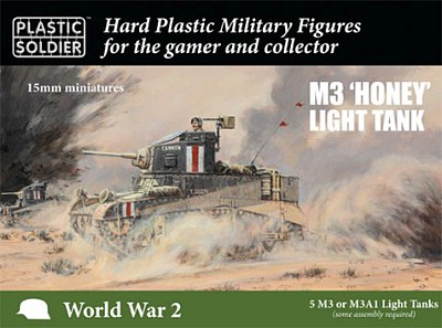 Plastic-Soldier 15mm WWII British Stuart I Honey Light Tank(5) & Crew Plastic Model Military Vehicle Kit #1553