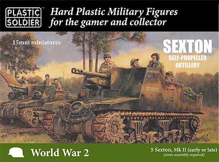 Plastic-Soldier 15mm WWII Sexton Mk II Self-Propelled Gun (5) & Crew Plastic Model Military Vehicle Kit #1558