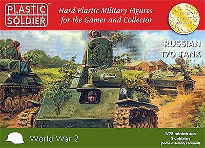 Plastic-Soldier WII Russian T70 Tank (3) & Crew (6) Plastic Model Tank Kit 1/72 Scale #7215