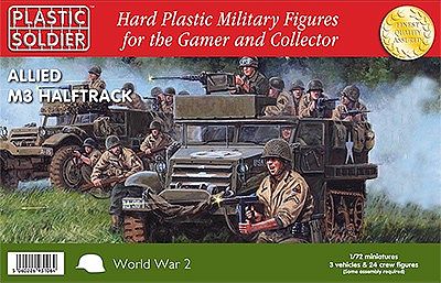 Plastic-Soldier WWII Allied M3 Halftrack (3) & Crew (24) Plastic Model Halftrack Kit 1/72 Scale #7220