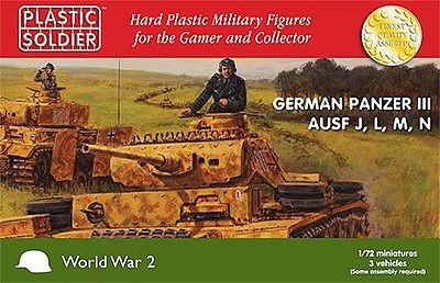 Plastic-Soldier WWII German Panzer III Ausf J/L/M/N (3) Plastic Model Military Kit 1/72 Scale #7228