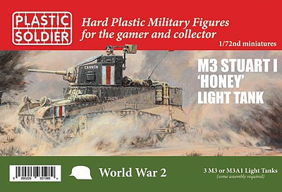 Plastic-Soldier WWII Allied M3 Stuart I Honey Light Tank (3) Plastic Model Military Vehicle Kit 1/72 #7241