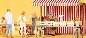 Preiser Vendors Food Vendors/Cart Model Railroad Figure HO Scale #10053