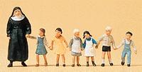 Preiser Pedestrians Nun w/Small Children (7) Model Railroad Figures HO Scale #10401