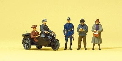 Preiser Pedestrians - Passengers & Motorcycle with Sidecar Model Railroad Figures HO Scale #10565