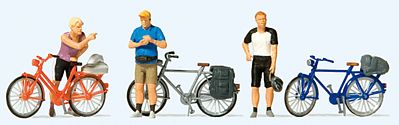 Preiser Standing Cyclists in Sportswear with Bikes Set #2 Model Railroad Figures HO Scale #10644