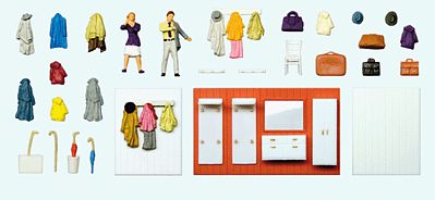 Preiser Ready to Go Out 2 Figures & Cloak Room Details Model Railroad Accessory Kit HO Scale #10658