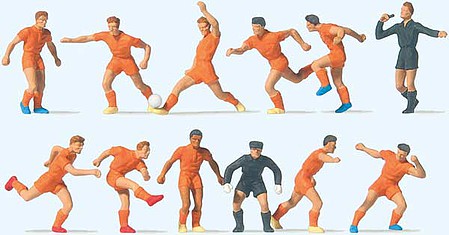 Preiser Soccer Team with Referee Orange Uniforms (12) HO Scale Model Railroad Figures #10761