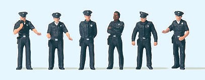 Preiser US City Police in Blue Uniform (6) HO Scale Model Railroad Figure #10799