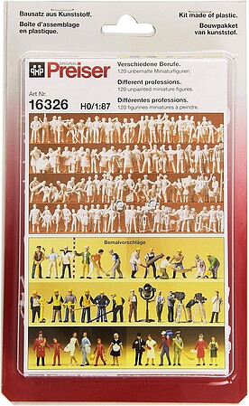 Preiser Unpainted Figure Set - Tradespeople Model Railroad Figures HO Scale #16326