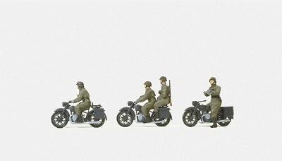 Preiser German WWII Troops with BMW R 12 Motorcycles Model Railroad Figures HO Scale #16598