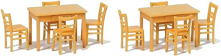 Preiser Table & Chairs Natural Wood Model Railroad Building Accessory HO Scale #17218