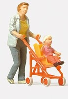 Woman Pushing Child in Stroller Model Railroad Figure HO Scale #28079