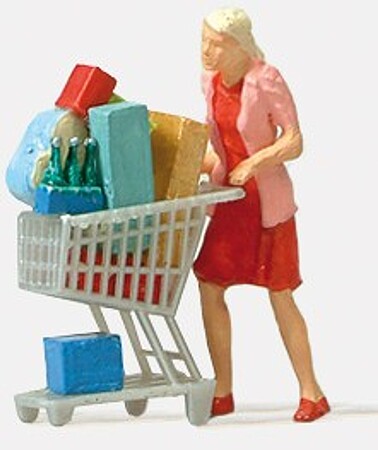 Preiser Shopaholic with Loaded Cart Model Railroad Figure HO Scale #28081