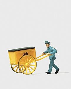 Preiser Post Office Worker with Cart Model Railroad Figure HO Scale #28083
