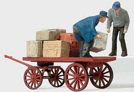 Preiser Dock Workers with Cart Model Railroad Figure HO Scale #28084