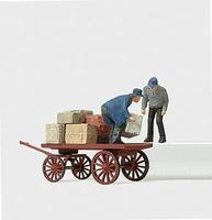 Preiser Dock Workers with Cart Model Railroad Figure HO Scale #28084