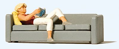 Preiser Woman Reading on Sofa Model Railroad Figure HO Scale #28179