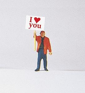 Preiser Man w/I Love You Signboard Model Railroad Figure HO Scale #29039