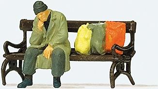 Preiser Homeless Man on Bench Model Railroad Figure HO Scale #29094