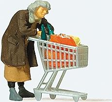 Preiser Homeless Woman with Shopping Cart Model Railroad Figure HO Scale #29095