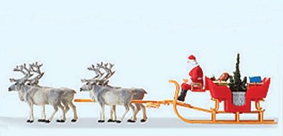 Preiser Christmas Sleigh with Santa, Packages & 4 Reindeer HO Scale Model Railroad Vehicle #30399