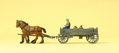 Preiser Horse-Drawn Box Wagon with Farmer, 2 Horses & Load Model Railroad Figure HO Scale #30411