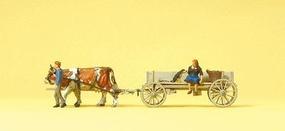 Preiser Horse-Drawn Farm Wagon with 2 Farmers, 2 Cows & Dog