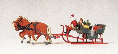 Preiser Horse Drawn Sleigh with Father Christmas & Parcels Model Railroad Figure HO Scale #30448