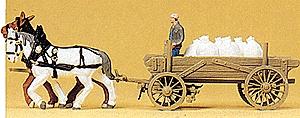 Preiser Horse-Drawn Cargo Wagon with Horses HO Scale Model Railroad Vehicle #30470