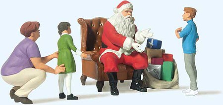 Preiser Santa Claus in Chair, Mother with 3 Children G Scale Model Railroad Figure #44931