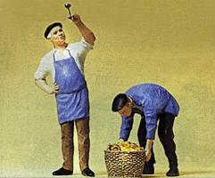 Preiser Wine Makers Standing with Glass & Bending with Basket