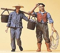 Preiser Chinese Man with Water Bucket & Standing Model Railroad Figures G Scale #45105