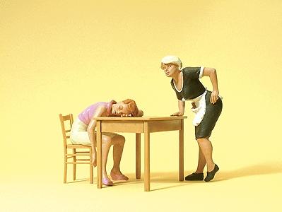 Preiser Sleeping Guest at Table & Waitress Model Railroad Figures G Scale #45145