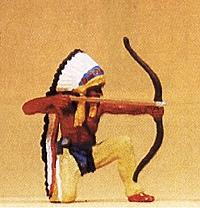 Preiser Native American Kneeling Chief Shooting Bow Model Railroad Figure 1/25 Scale #54614