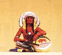 Preiser Native American Seated Chief with Rifle & Shield Model Railroad Figure 1/25 Scale #54622