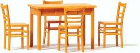 Preiser Table with 4 Chairs, Kit Wooden Color O Scale Model Railroad Building Accessory #65809