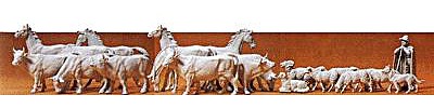 Preiser Horses, Cows, and Sheep Model Railroad Figures 1/72 Scale #72511