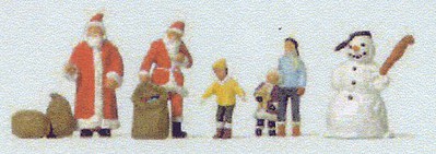Preiser Santas, Children, Snowman Model Railroad Figure N Scale #79226